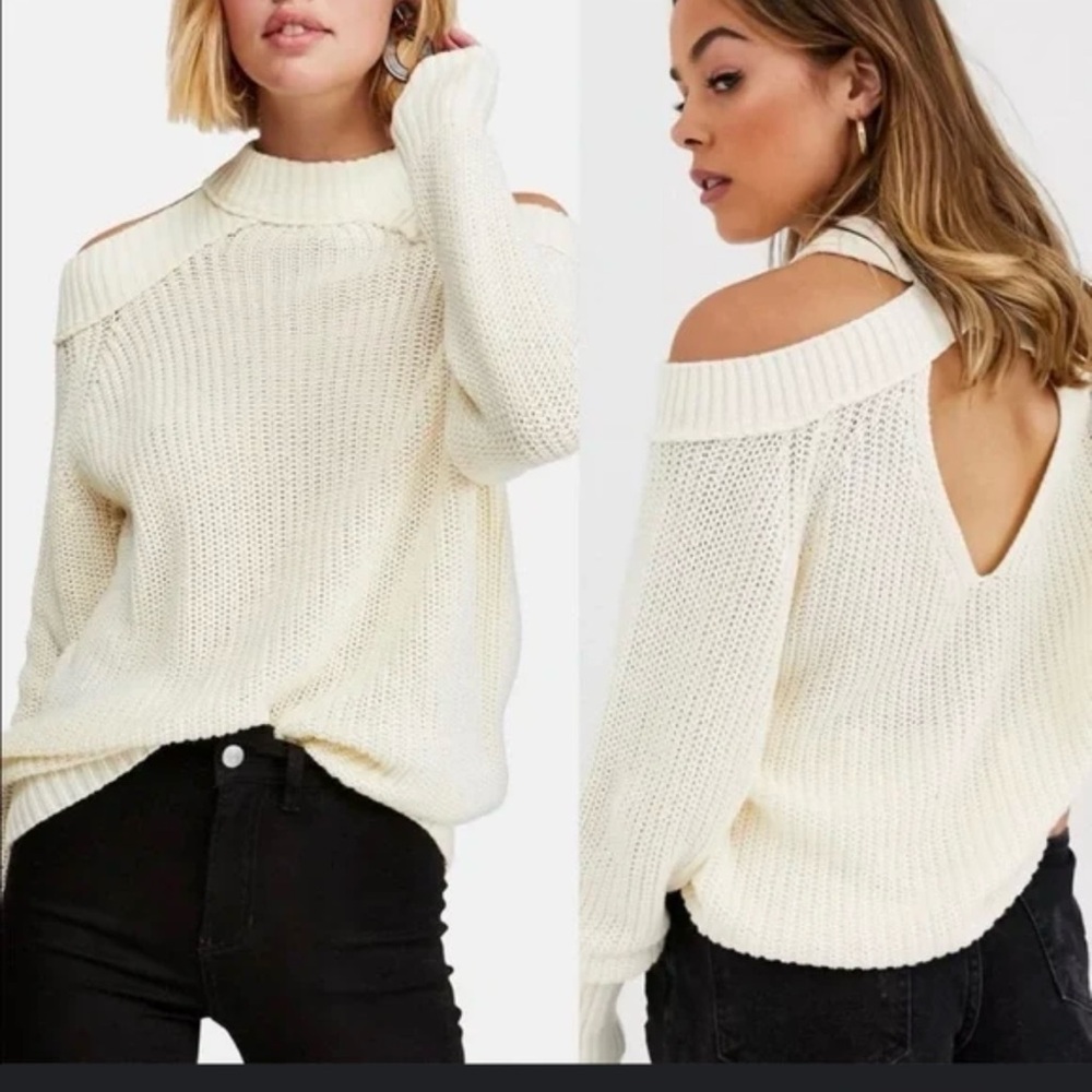 Cream Open-Shoulder Sweater